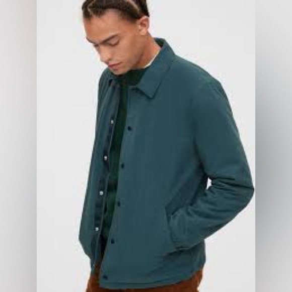 GAP Nylon Snap Button Point Collar Lightweight Navy Blue Coach Jacket - Picture 5 of 13